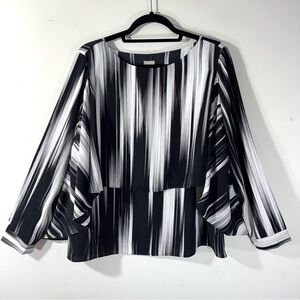 Chico’s Black Label striped blouse long sleeve cape overlay